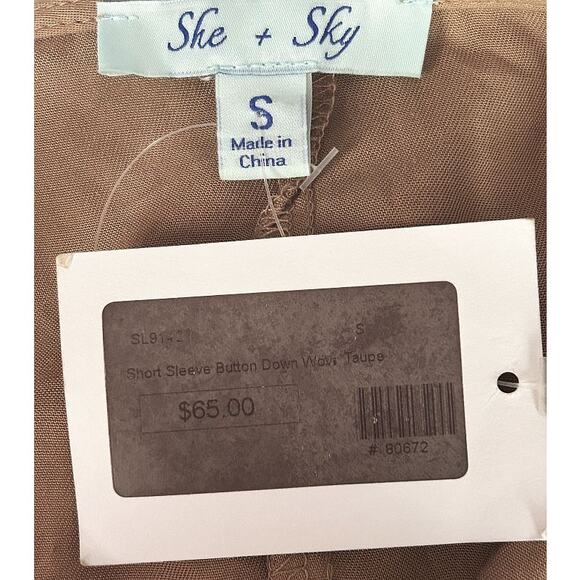 NWT She + Sky Short Sleeve Button Down Belted Taupe Jumpsuit Small - Picture 5 of 6